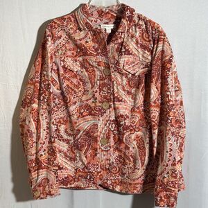 Coldwater Creek Paisley Jacket Women's Size 18W Boho Lightweight Button Front